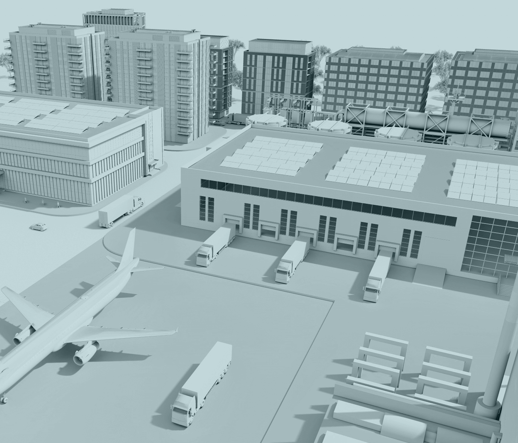 Logistics Hub with trucks going in and out